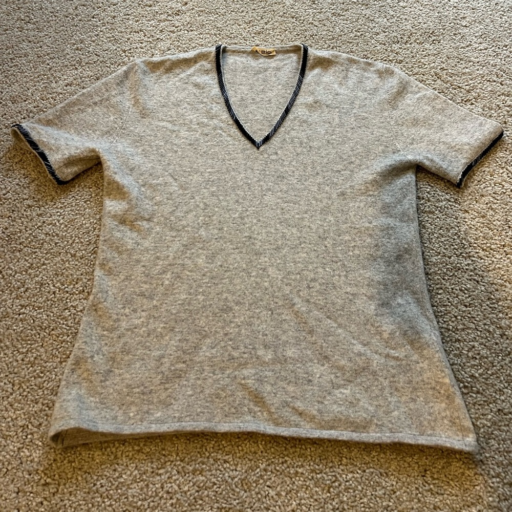 MALO cashmere short sleeve sweater top with beading detail grey